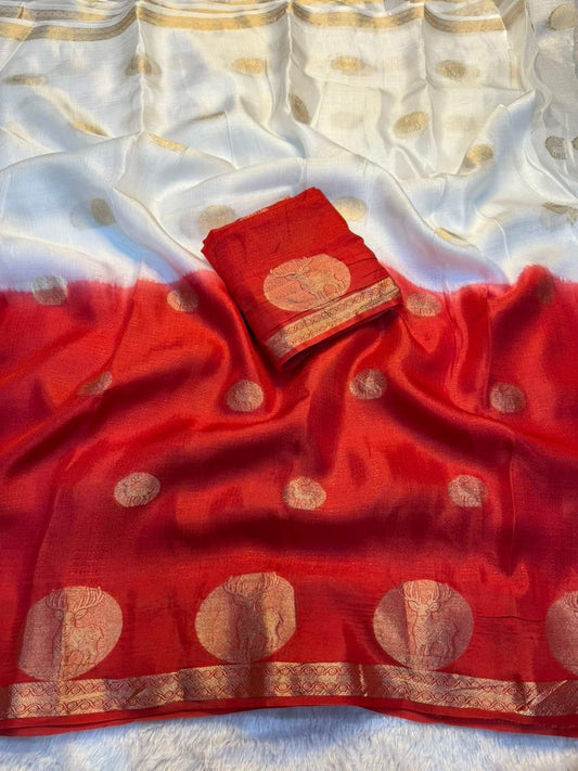 A Pure Soft Viscose Khadi Silk Saree – White & Red Lovers Edition