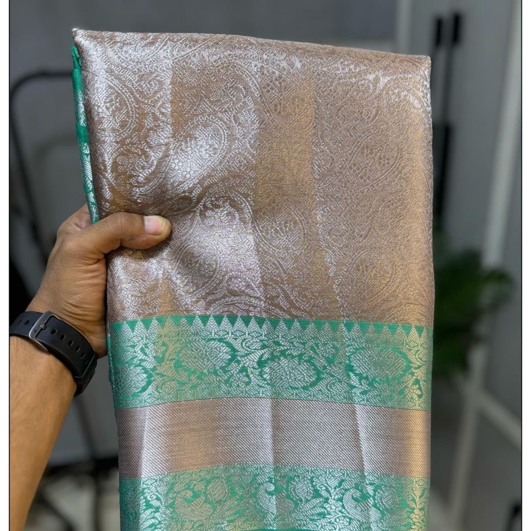 A Banarasi Zari Tissue Soft Saree with Contrast Colors