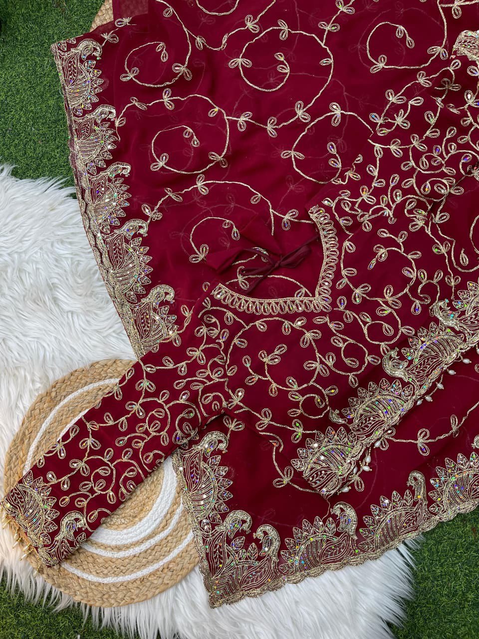 A Morni – Premium Georgette Embroidery Saree (With Stitched Blouse)