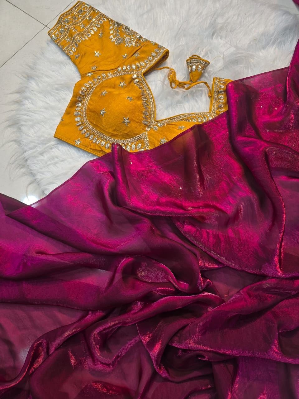 A Beautiful Space Silk Saree with Full Sequins Embroidery & Stitched Blouse