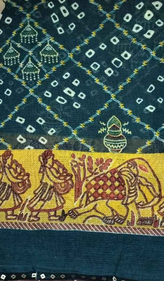 Traditional Gharchola Saree with Bandhani & Folk Art Border