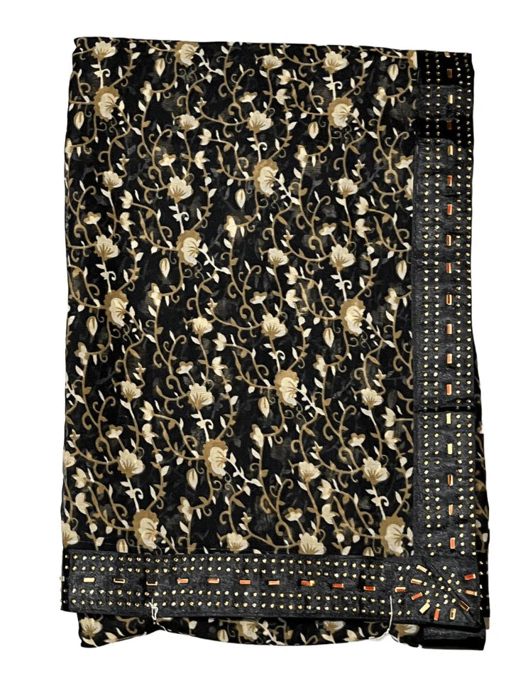 Combo of 2 Floral Sarees with Sequin Border | Lightweight Party & Festive Wear