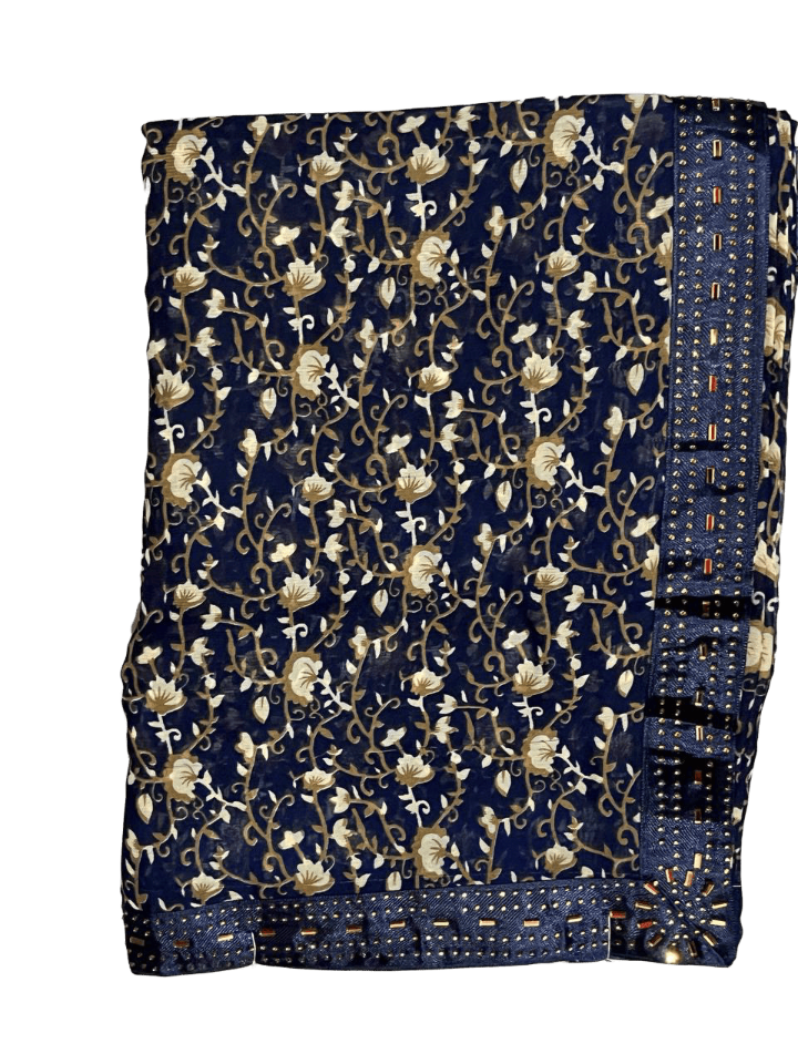 Vibrant Blue Floral Light Weight Saree with Mirror Border