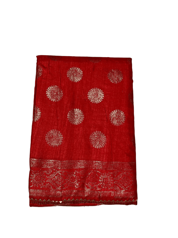 Elegant Red Vichitra Silk Saree with Foil Print & Samosa Lace Border