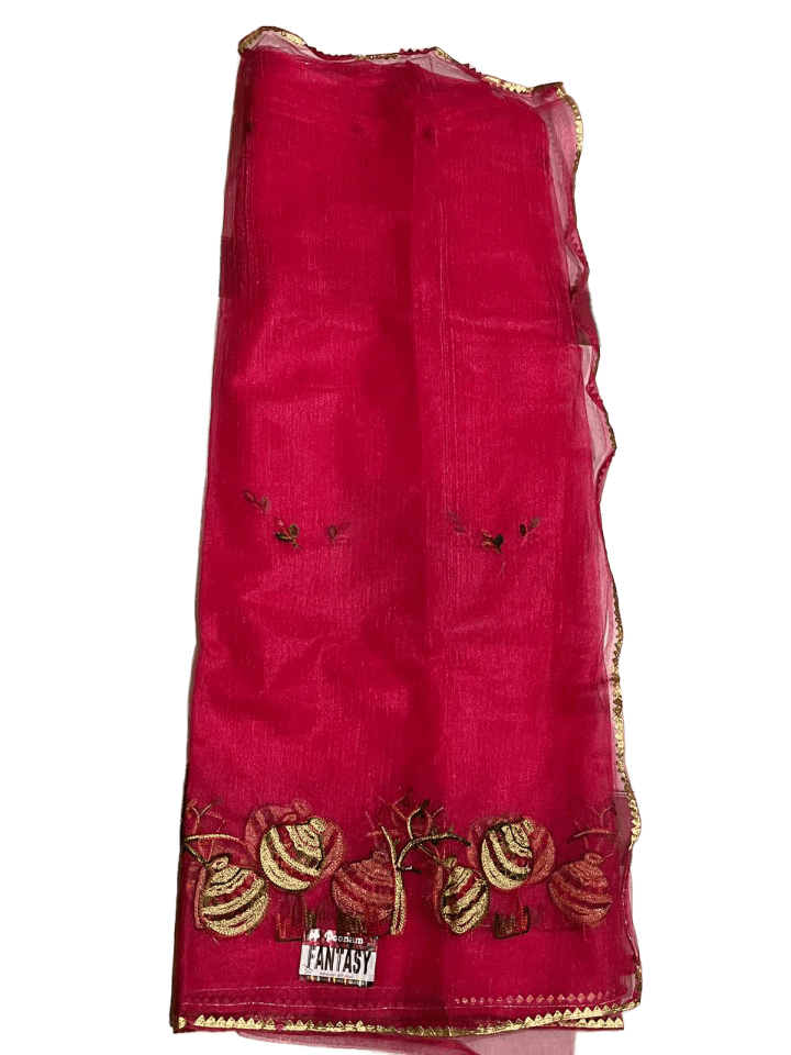 Crimson Bloom Net Saree with Embroidered Work