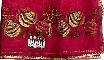 Crimson Bloom Net Saree with Embroidered Work