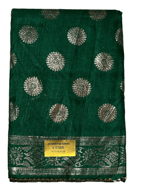 Elegant Green Vichitra Silk Saree with Foil Print & Samosa Lace Border