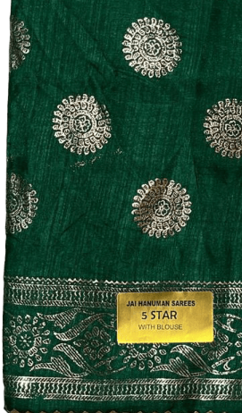 Elegant Green Vichitra Silk Saree with Foil Print & Samosa Lace Border