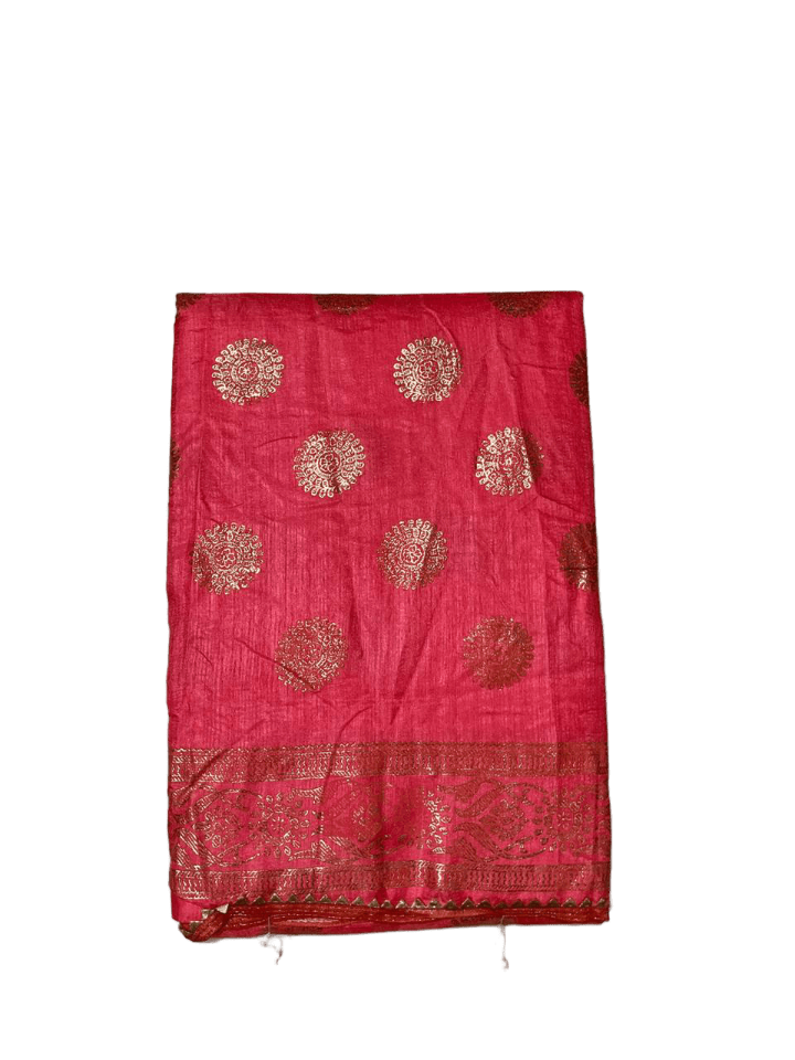 Elegant Pink Vichitra Silk Saree with Foil Print & Samosa Lace Border