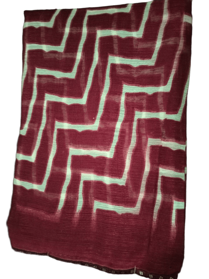 Maroon & White Zigzag Printed Chiffon Saree with Matching Blouse