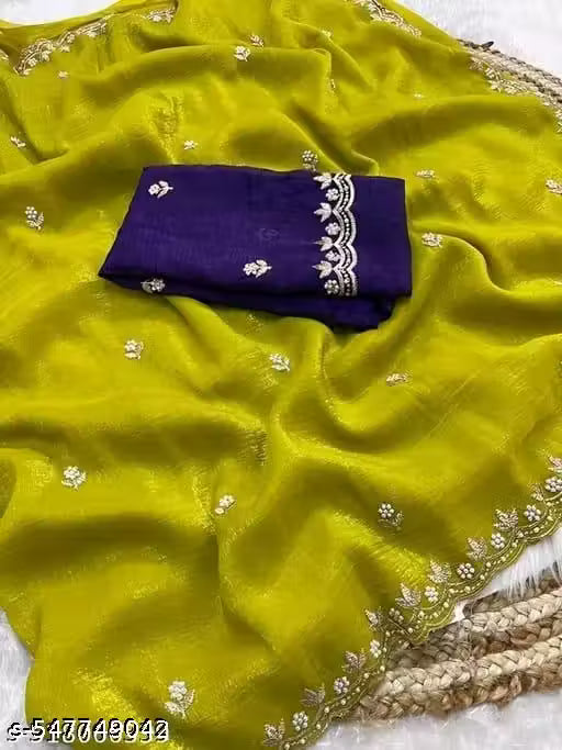 Combo of 2 Most Viral Embroidered Sarees with Moti & Cutwork Border | Premium Wedding & Party Wear Deal