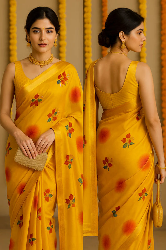 Combo of 2 Lightweight Chiffon Sarees with Floral & Mirror Work | Perfect for Haldi & Festive Events