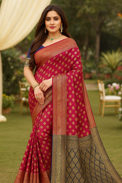Designer Kanjeevaram Silk Saree with Golden Zari Work