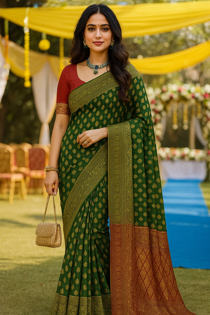 Combo of 2 Kanjeevaram Silk Sarees with Golden Zari Work | Premium Wedding & Festive Wear