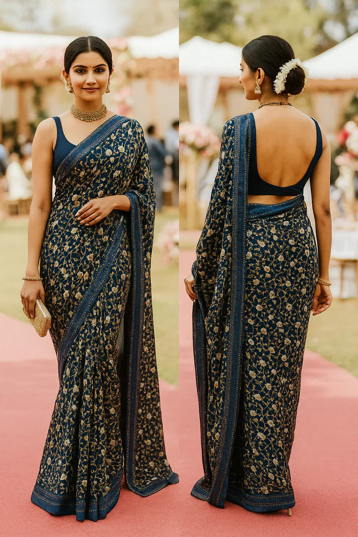 Combo of 2 Lightweight Floral Sarees with Sequin Borders | Party, Festive & Wedding Wear Deal