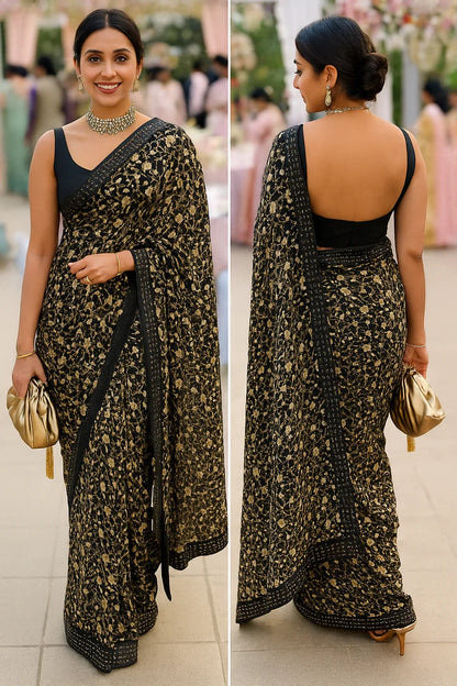 Combo of 2 Floral Sarees with Sequin Border | Lightweight Party & Festive Wear