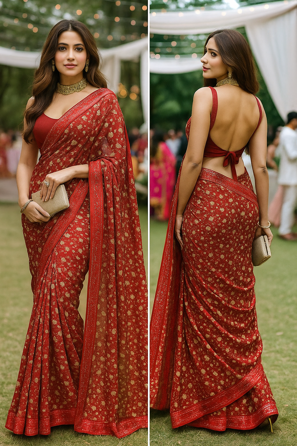 Radiant Red Floral Light Weight Saree with Sequin Border