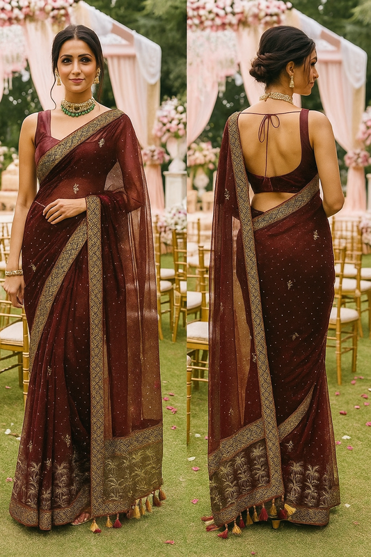 Designer Twill Net Saree with Shimmering Sequin all over