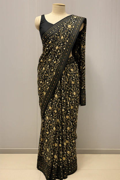 Combo of 2 Floral Sarees with Sequin Border | Lightweight Party & Festive Wear