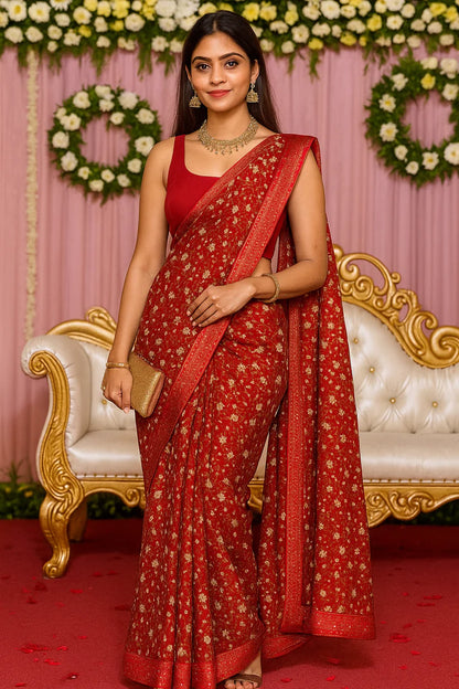Combo of 2 Lightweight Floral Sarees with Sequin Borders | Party, Festive & Wedding Wear Deal