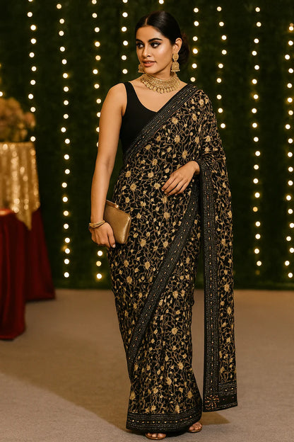 Combo of 2 Floral Sarees with Sequin Border | Lightweight Party & Festive Wear
