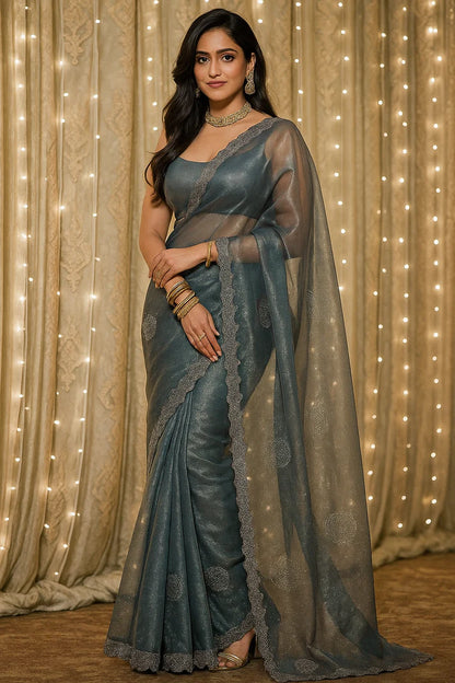 Combo of 2 Premium Twill Net Sarees with Glitter Thread Work | Party & Wedding Special