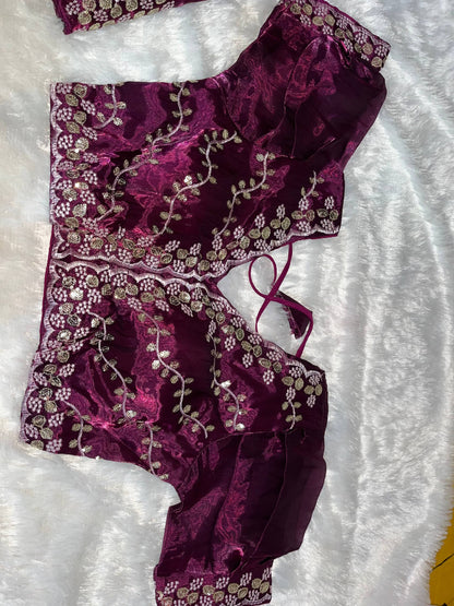 Maroon Sequin Embroidered Saree with Stitched Blouse (Size 38–42")