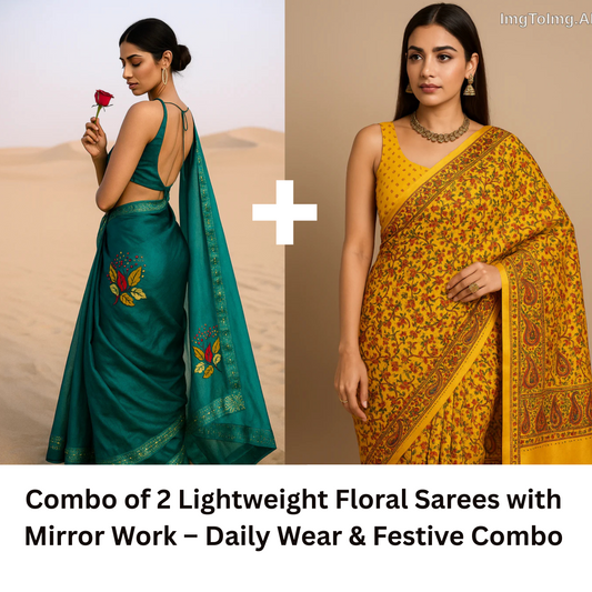 Combo of 2 Lightweight Floral Sarees with Mirror & Sequin Work | Perfect for Daily & Festive Wear