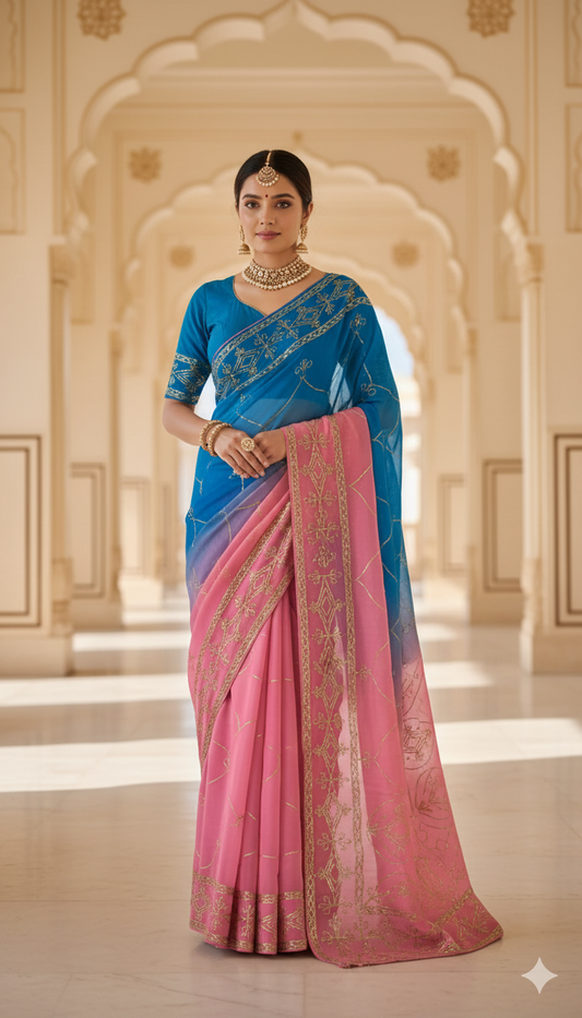 Rajputi Gotta Patti Saree in Royal Georgette – Traditional Rajasthani Wedding & Festive Wear, 6.3 Mtr with Blouse