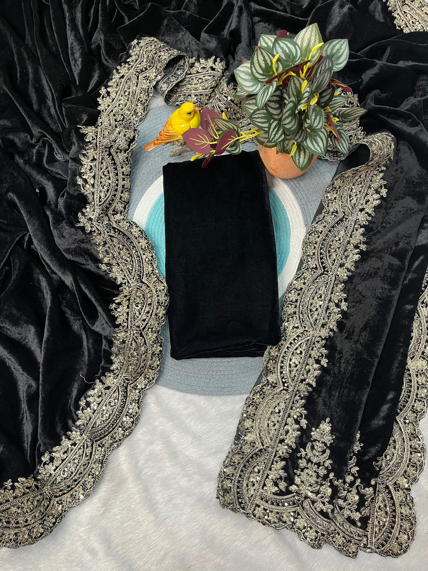 A Winter Special Designer Saree, crafted in luxurious pure viscose velvet