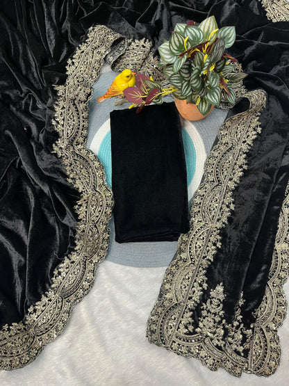 A Winter Special Designer Saree, crafted in luxurious pure viscose velvet