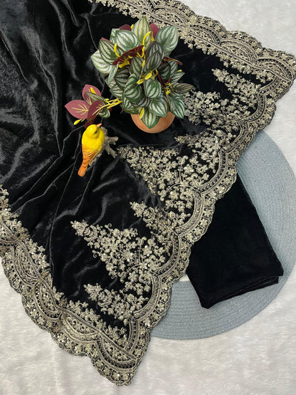 A Winter Special Designer Saree, crafted in luxurious pure viscose velvet