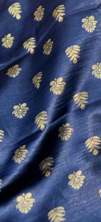 Emerald Navy Blue Kanjeevaram Silk Saree with Intricate Golden Zari Work