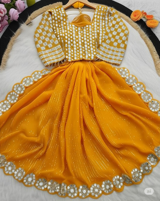 Wedding Haldi Special Saree with Mirror work