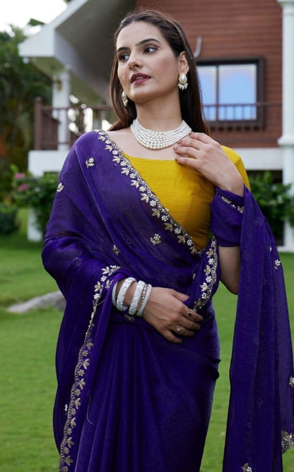 Combo of 2 Most Viral Embroidered Sarees with Moti & Cutwork Border | Premium Wedding & Party Wear Deal