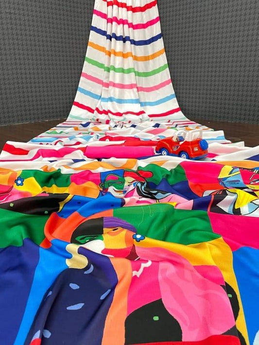 A Digital Printed Satin Silk Saree – Modern, Elegant & Trendy