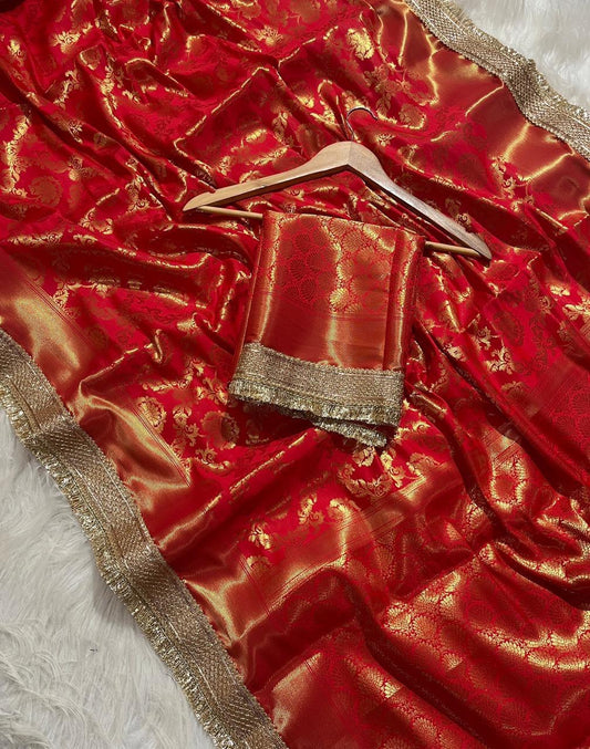 A Banarasi Tapeta Soft Silk Saree – Premium Quality (Red)
