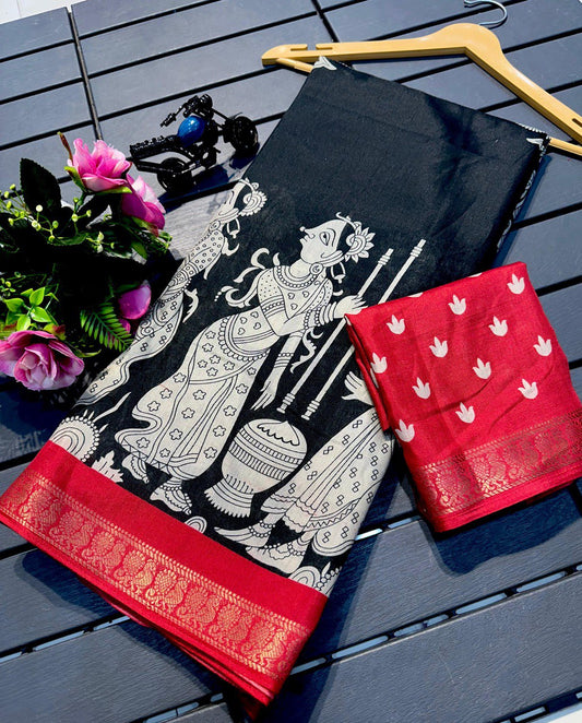 A Heavy Mul Mul Cotton Saree with Elegant Weaving & Dual-Tone Border
