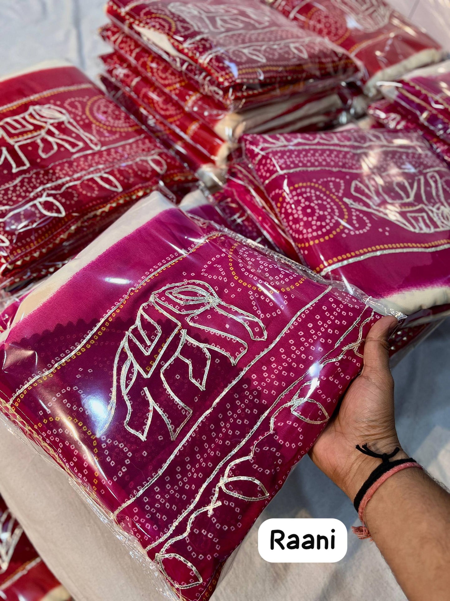 A Premium Soft Moss Chiffon Bandej Saree with Exclusive Gota Patti Work