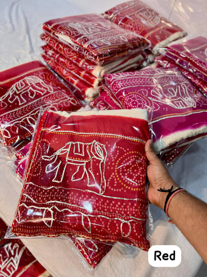 A Premium Soft Moss Chiffon Bandej Saree with Exclusive Gota Patti Work