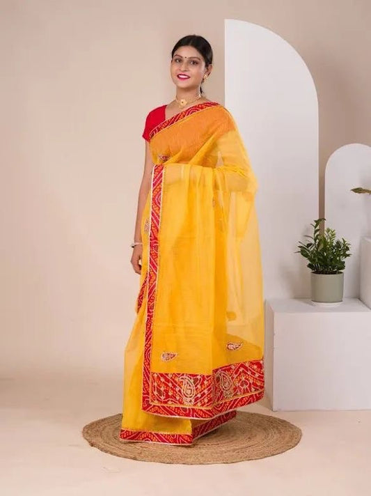 A Haldi & Pooja Ready Gotta Work Cotton Saree