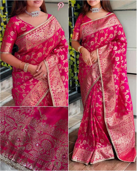 A Luxurious Banarasi Zari Weave Saree with Mirror Highlights