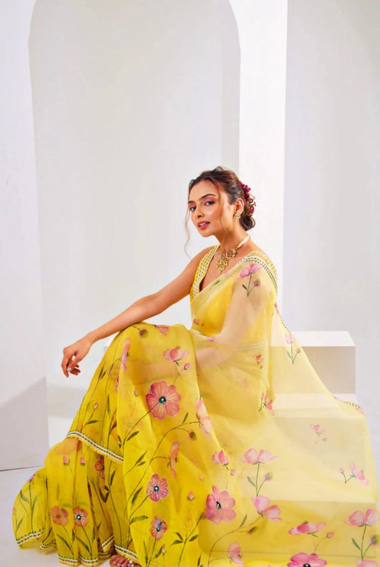 A Pure Soft Organza Tebby Silk Saree – Floral Elegance Edition