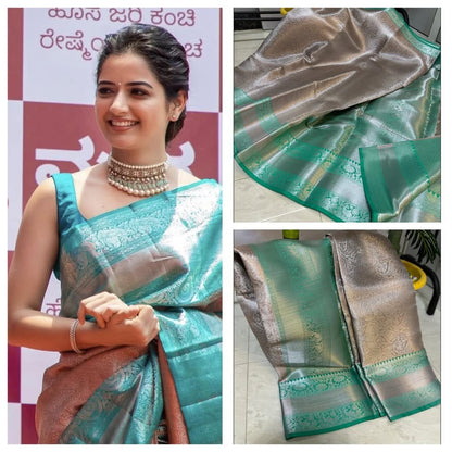 A Banarasi Zari Tissue Soft Saree with Contrast Colors