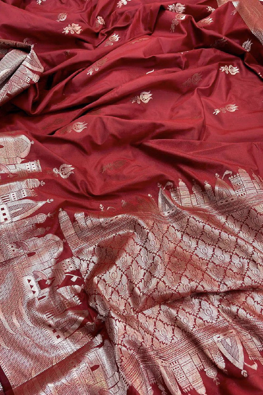 A Beautiful Premium Banarasi Ghat Design Silk Saree