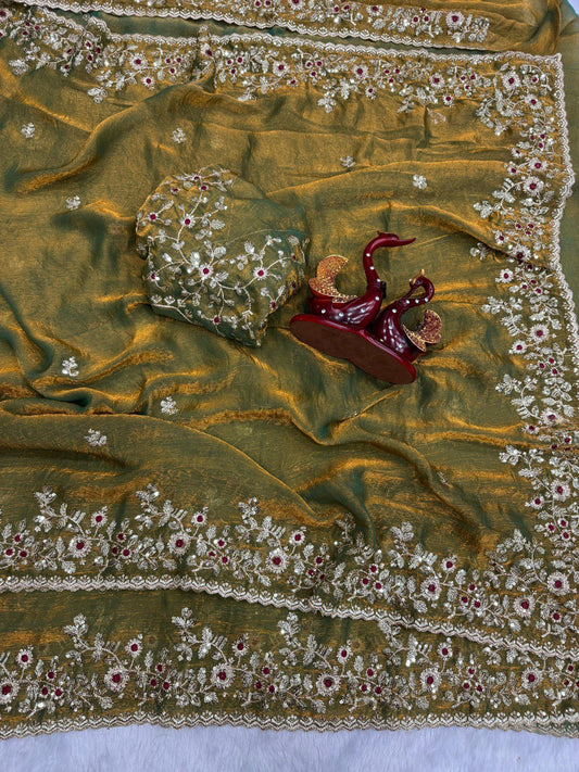 A Fandy Chiffon Sequins Embroidered Saree