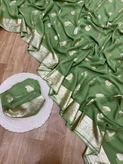 A Pure Viscose Georgette Saree with Fancy Zari & Jacquard Border