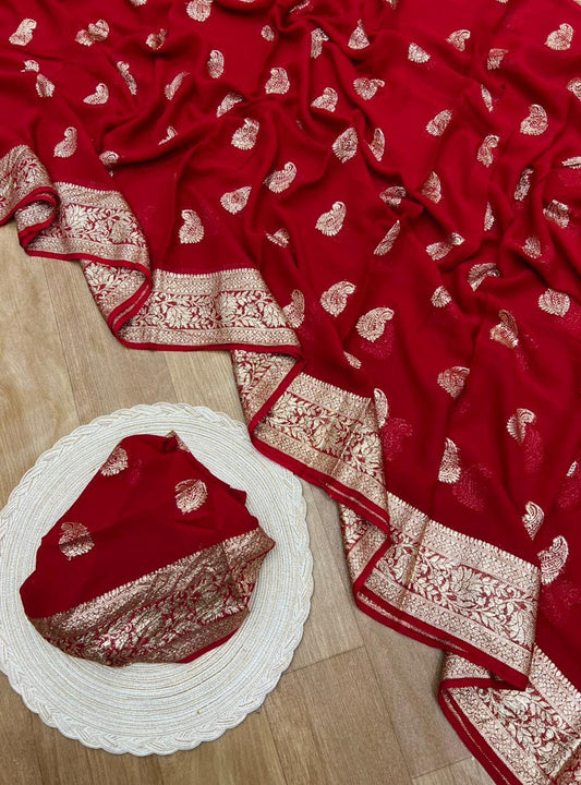 A Pure Viscose Georgette Saree with Fancy Zari & Jacquard Border