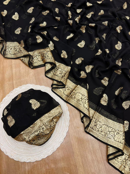 A Pure Viscose Georgette Saree with Fancy Zari & Jacquard Border
