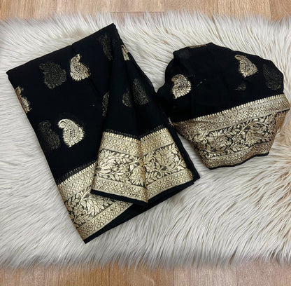 A Pure Viscose Georgette Saree with Fancy Zari & Jacquard Border